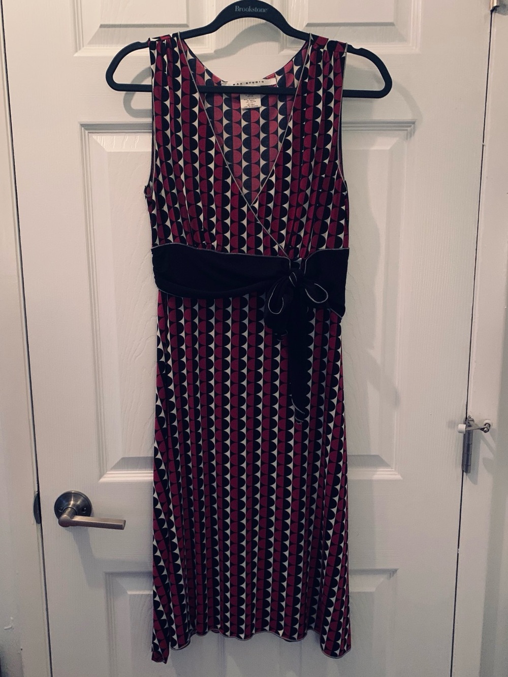 Max Studio Black/Magenta/Ivory Geometric Print Faux Wrap-Style Midi Dress • XS